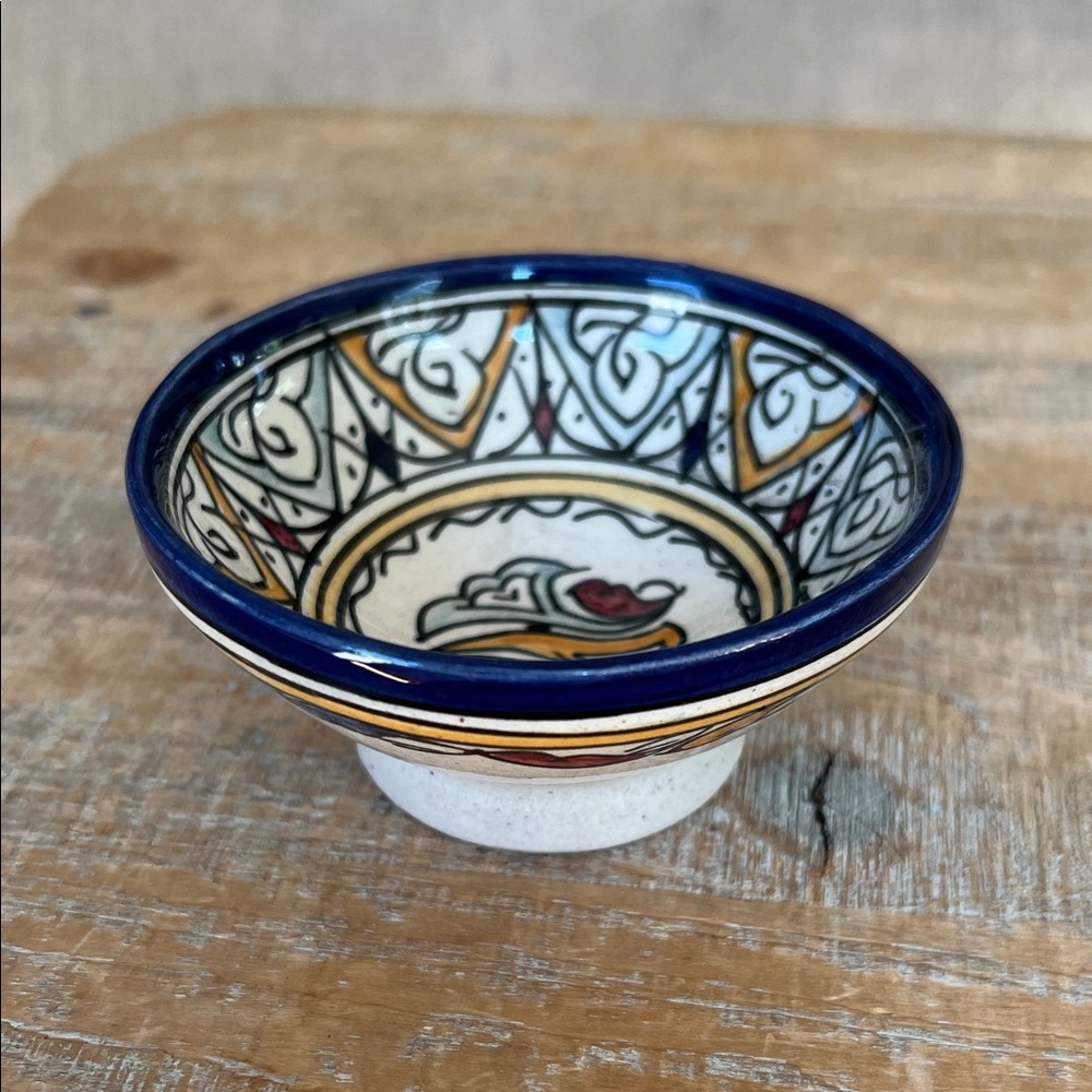 Handcrafted Ceramic Bowl with Blue and Gold Accents- got in Portugal